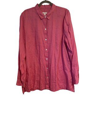 J.Jill Love Linen Women's XLT Pink Essential Shirt Long Sleeve Button Up Casual